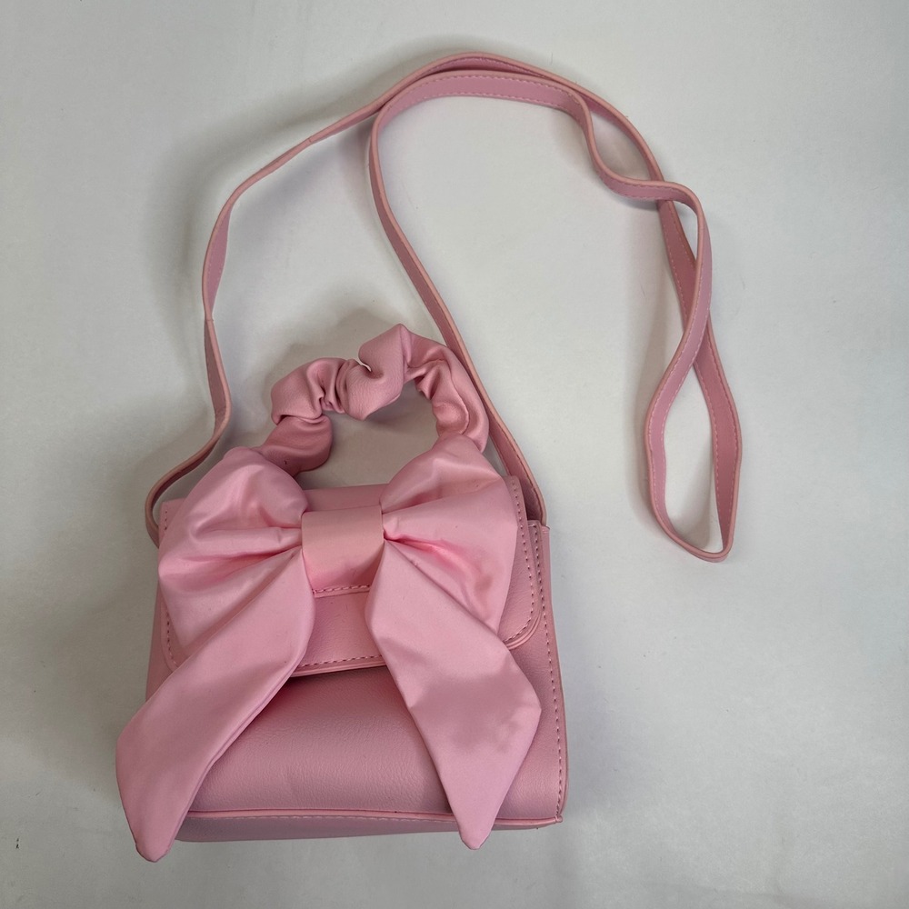 Cat & Jack Pink Bow Mini Crossbody Bag Scrunchie Handle Coquette Satchel